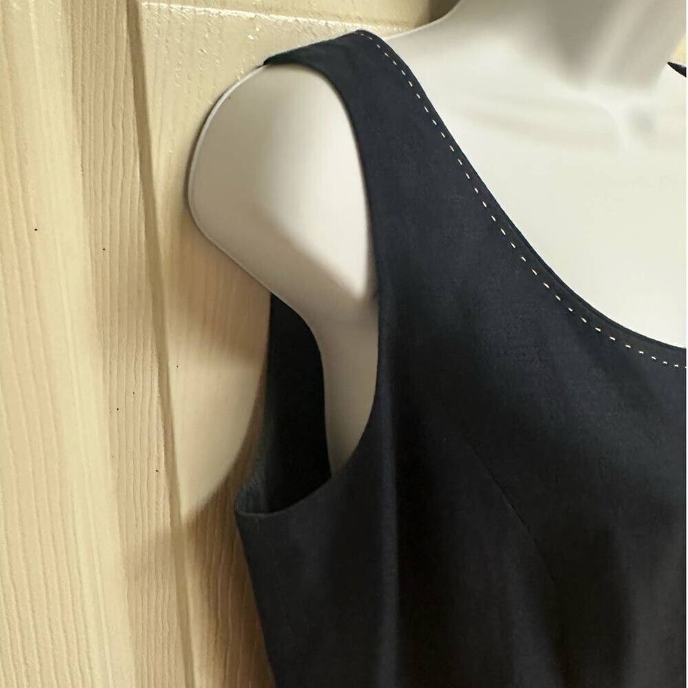 Alex‎ Marie Navy Linen Sheath Dress Sleeveless Knee Length Back Slit Size 8 - Picture 5 of 11